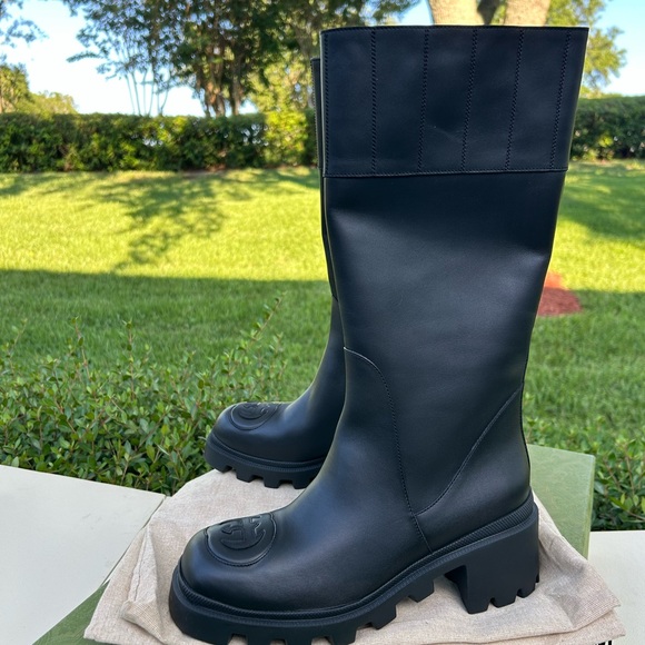 GUCCI Women Interlocking GG High Leather Boots NIB 39.5 - Picture 3 of 12